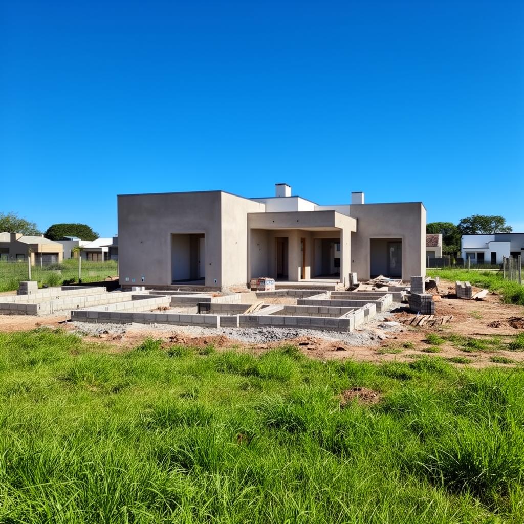 Casa en construcción en un terreno amplio