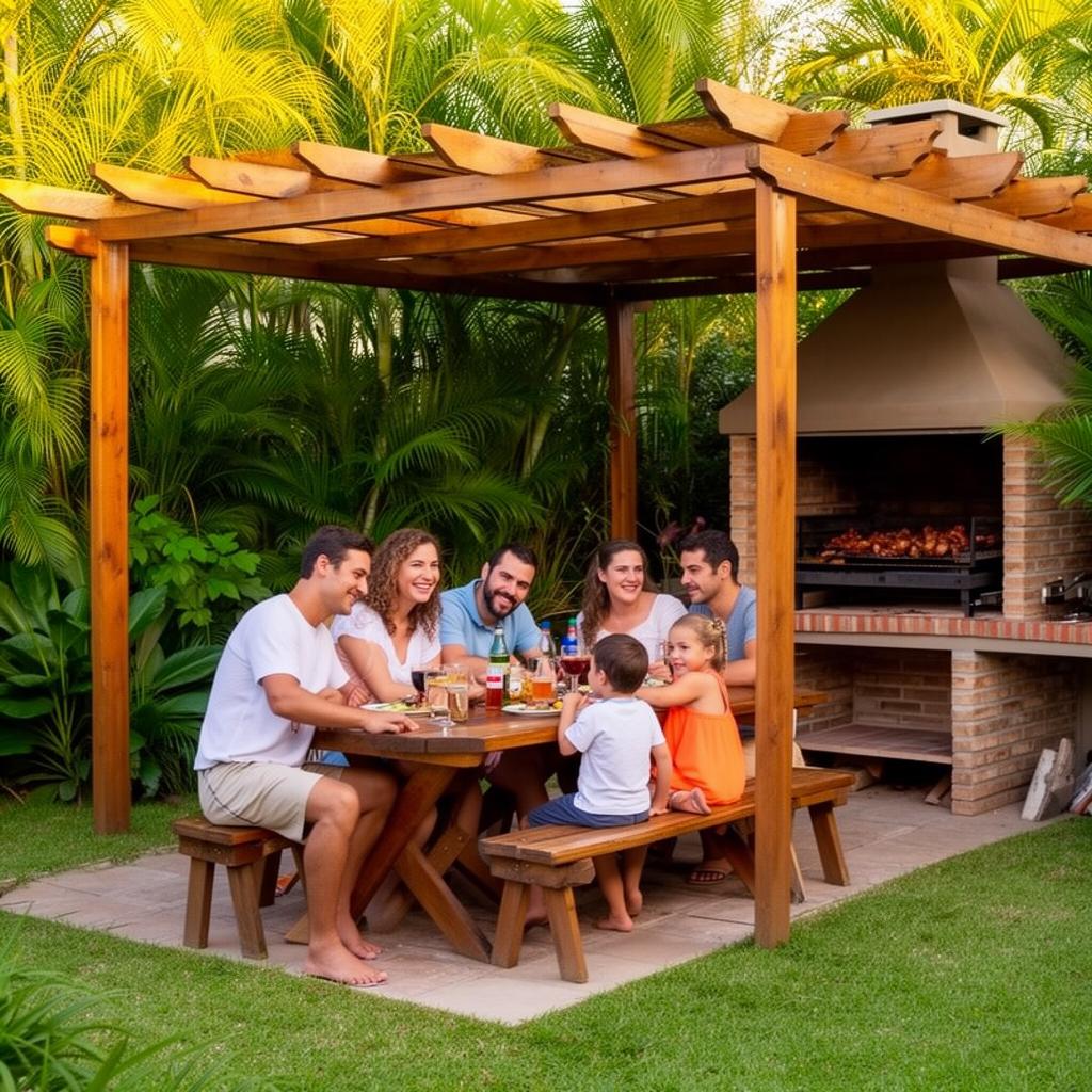 Familia disfrutando de un asado en su quincho